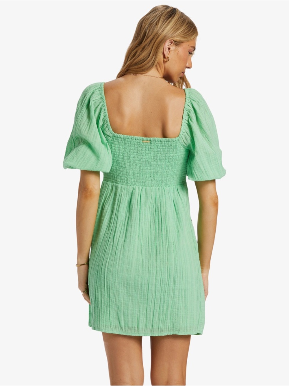 Billabong Sol Puff Sleeve Twist Front Green Mini Dress Fit & Flare – Small - Picture 5 of 10